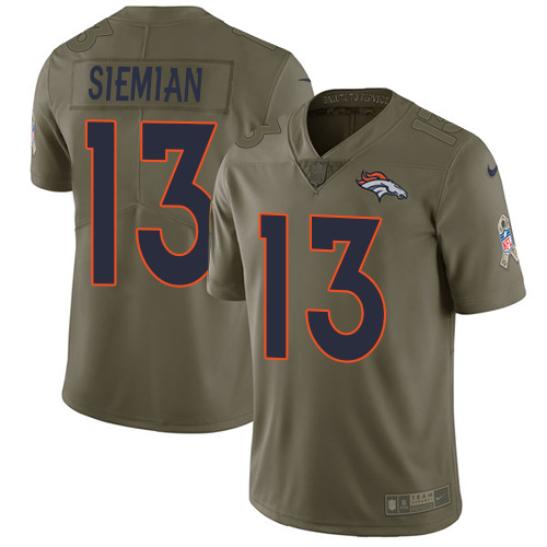 Nike Broncos #13 Trevor Siemian Olive Men's Stitched NFL Limited Salute to Service Jersey - Click Image to Close